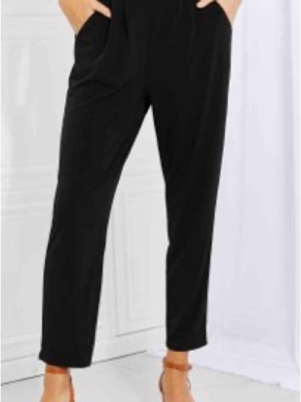 Black Pleated Pull-On Pants